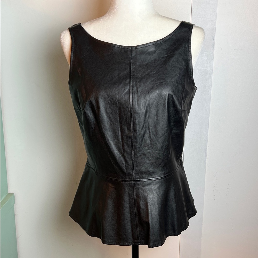 Faux Leather Sleeveless Peplum Top
